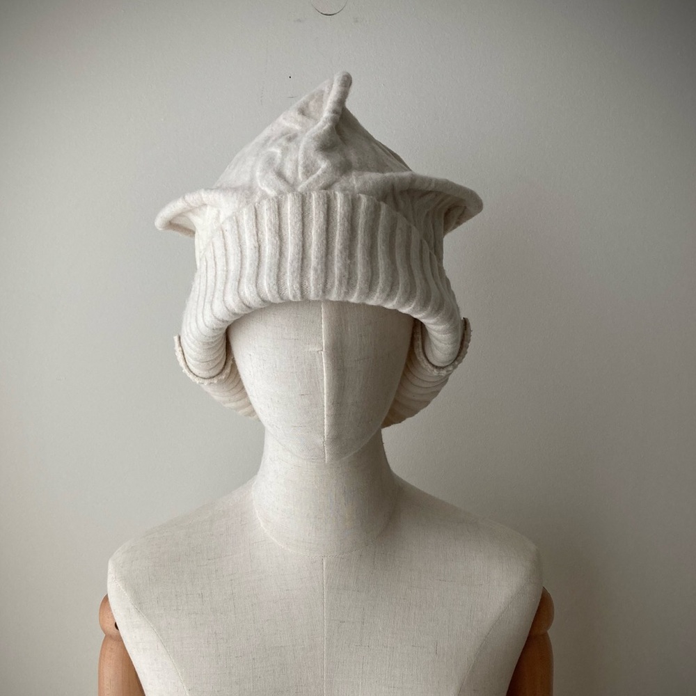 joodito origami crown merino wool sweater hat bucket beanie cap cable knit ivory - Picture 2 of 9